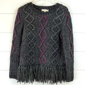 NEW INDIGENOUS Peru Organic Alpaca Wool Cable Knit Fringe Pullover Sweater M